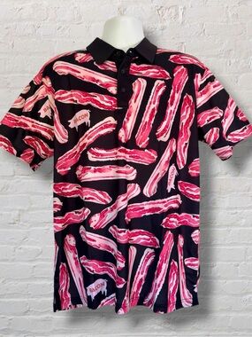 ReadyGOLF Bacon Polo Shirt NWT Mens Large Funny Golf Performance Golfcore